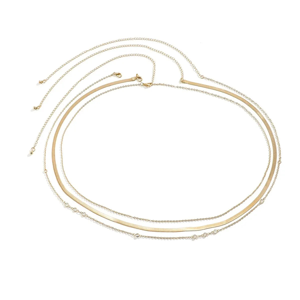 3Pcs Sexy Gold Color Flat Snake Chain Bellly Waist Chain for Women Boho Rhinestone Belt Body Jewelry Summer Bikini Accessories