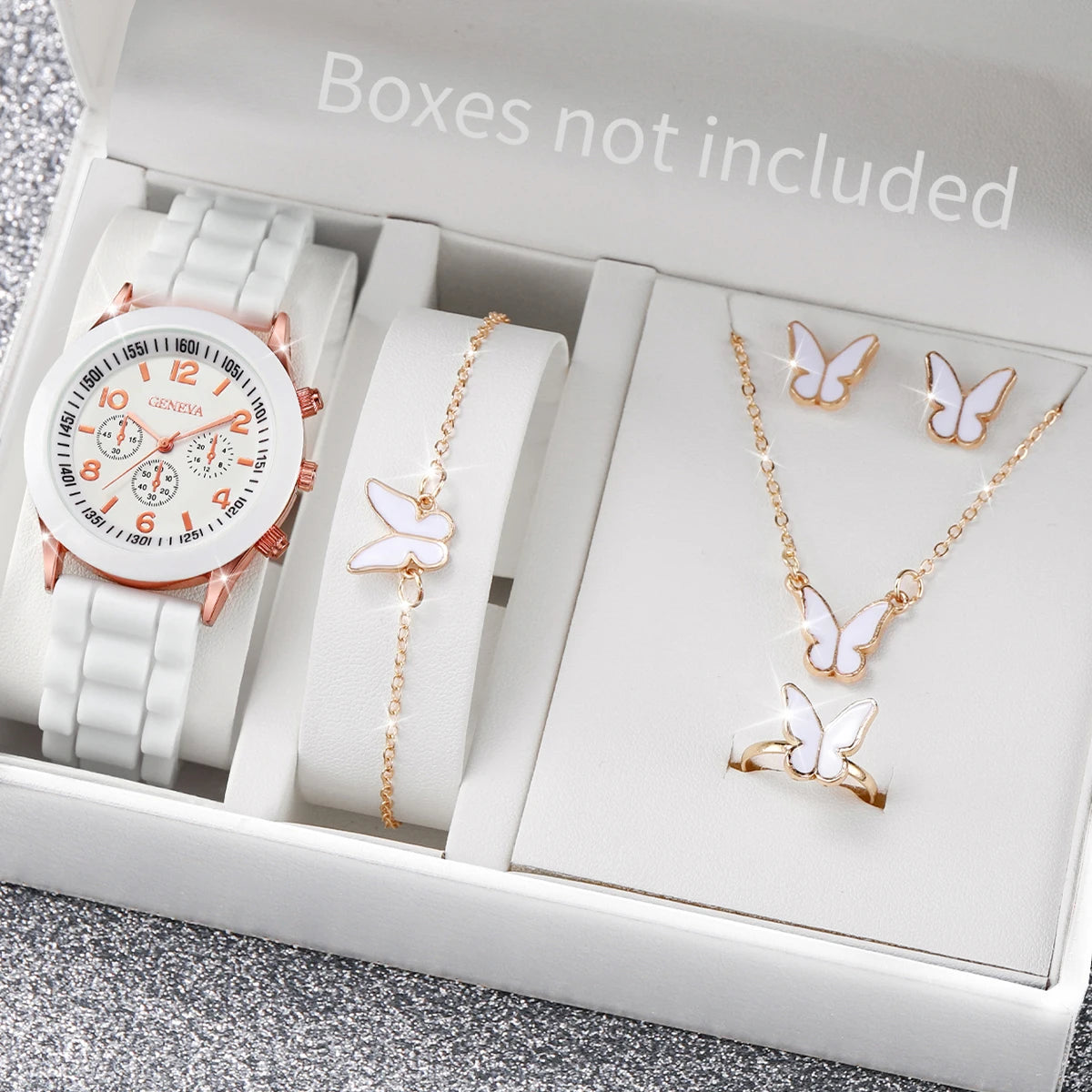 5/6PCS Women Watches Fashion Silicone Band Women Quartz Watches Jewelry Set Reloj Mujer Girls Clock Gift (Without Box)